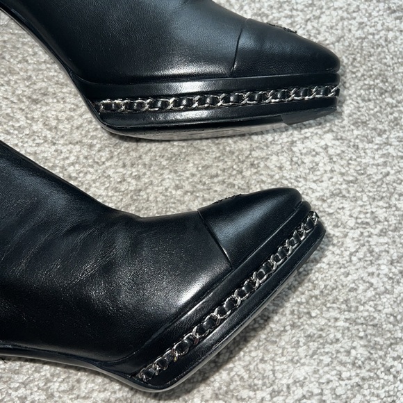 Lambskin CC Platform Cap Toe Chain Ankle Boots 40 Black - Picture 7 of 7